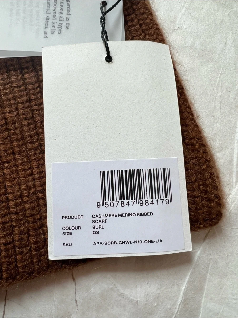 NWT Rise & Fall Men’s Cozy Oversized Ribbed Merino Wool Cashmere Scarf Brown